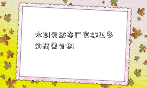 水刺无纺布厂家哪里多的简单介绍